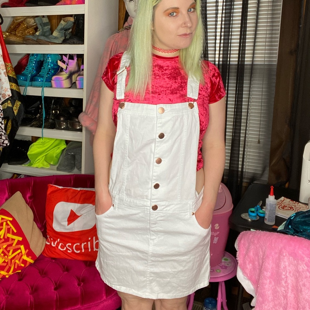 White overall dress